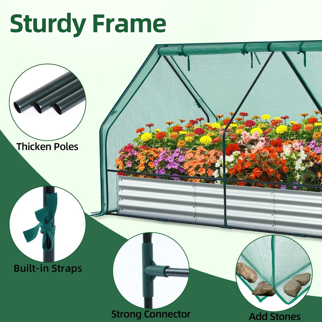 8x4x1 FT Raised Garden Bed Outdoor with Cover, 3-in-1 Gardening Set | PE Greenhouse Cover, 4 Doors for Ventilation