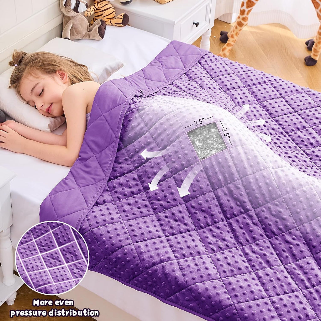 Purple Weighted Blanket 10lbs, 40"x60", Twin Size Breathable Cooling Minky Heavy Throw Blanket for 80-120lbs, Soft