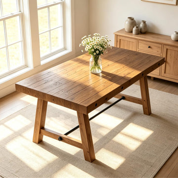 Rustic Dining Table for 4-6 People, 59" Farmhouse Rectangular Kitchen Table, Reclaimed Solid Wood Dining Room Table