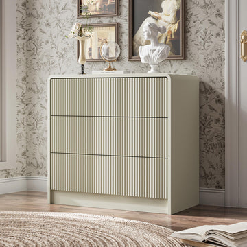 31.5" Wide Modern Curved 3 Drawer Dresser, Beige