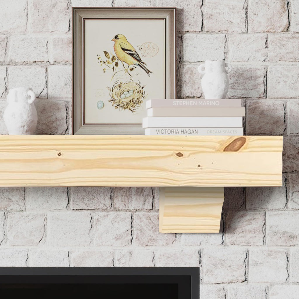Breckenridge 72" Fireplace Mantel Shelf with Corbels - Rustic Floating Mantel Shelf for Over Fireplace - Unfinished
