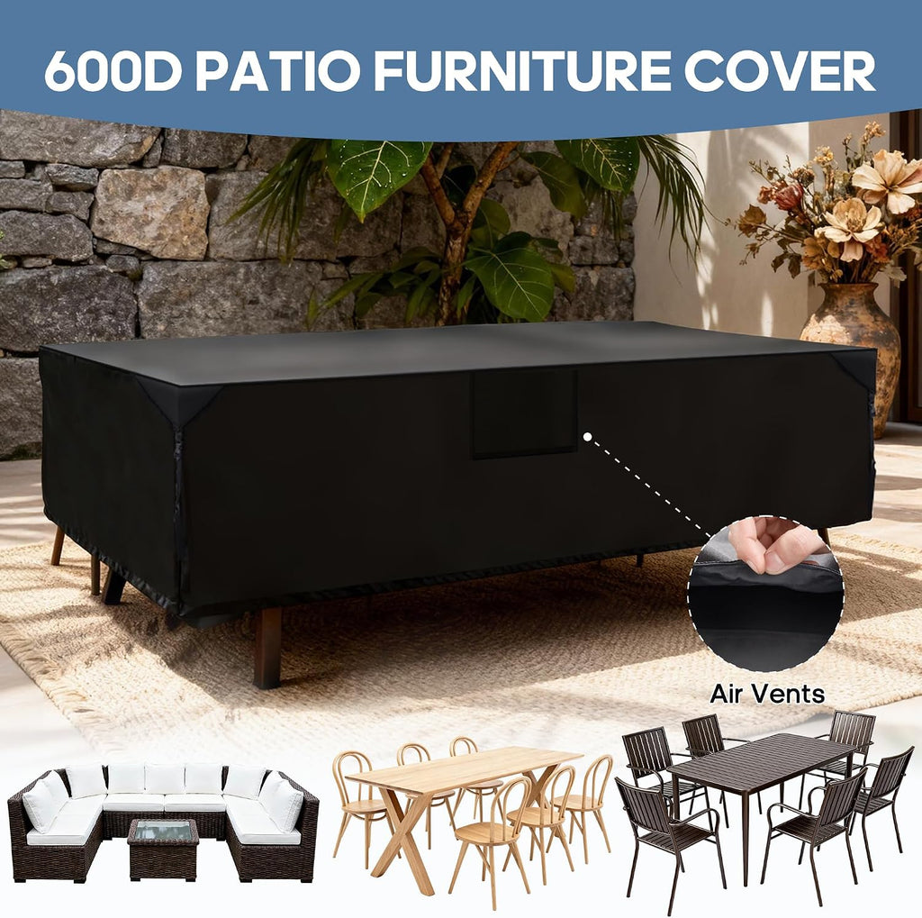 Rectangular Outdoor Furniture Cover, 126"L X 63"W X 28"H, Matte Black | 600D Heavy Duty Fabric, Waterproof UV
