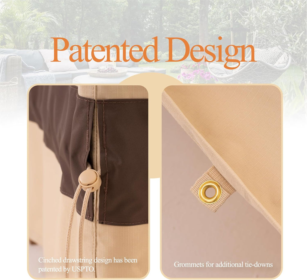 XL Round Patio Outdoor Furniture Cover, 110"D x 31"H, Beige & Coffee | Waterproof, UV Resistant, Anti-Fading