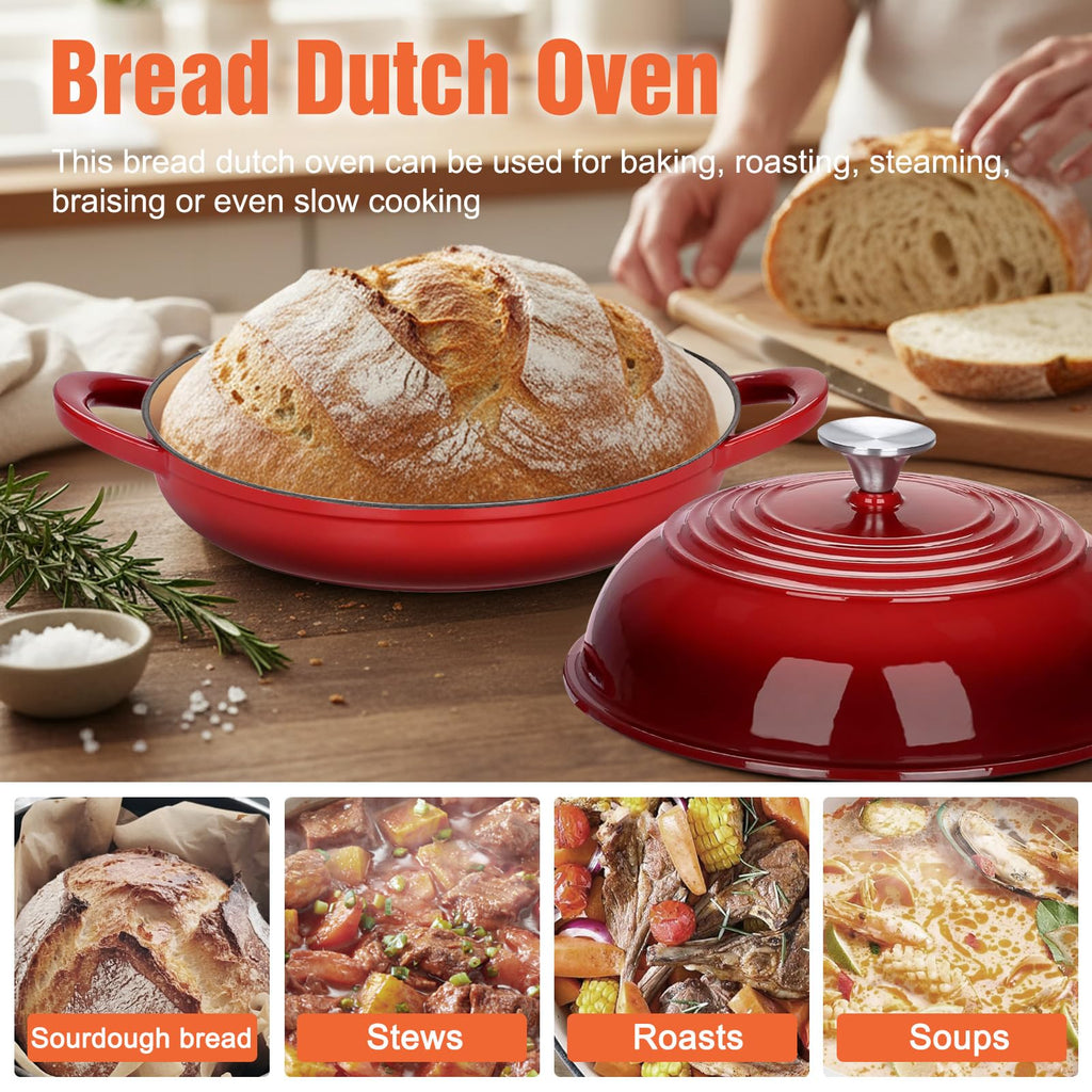 6 QT Enameled Cast Iron Round Bread Oven, Sourdough Dutch Oven