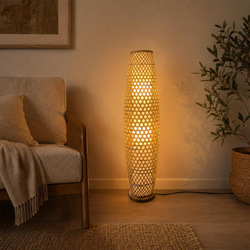 39in Bamboo Floor Lamp with 2 E26 LED Bulbs& 3000K Warm Light