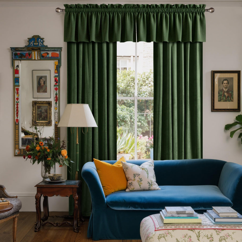 Velvet Cafe Windows Valance, Olive Green Window Treatment for Kitc