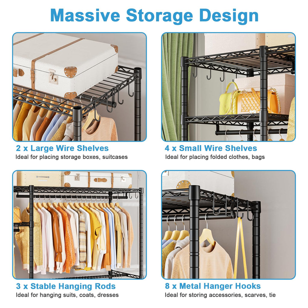 F7 Clothes Rack Heavy Duty, Clothing Racks for Hanging Clothes, Black