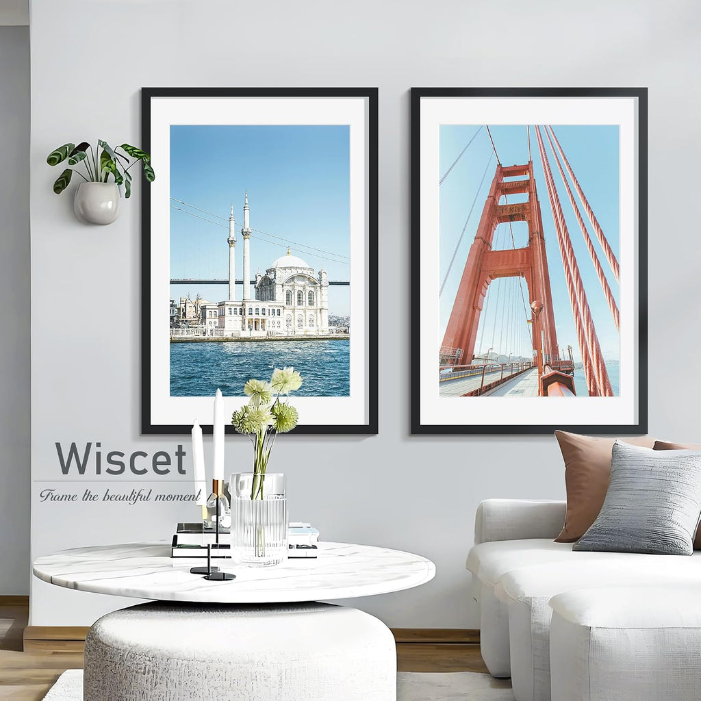 24x36 Poster Frame Set of 4, for Wall Mounting, Black | Display Picture 20x30 with Mat or 24 x 36 without Mat, Photo