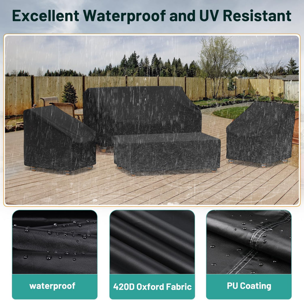Patio Furniture Covers, 4 Piece Outdoor Furniture Cover Waterproof includ Ourdoor Sofa Cover, 2 Chair Covers, Coffee