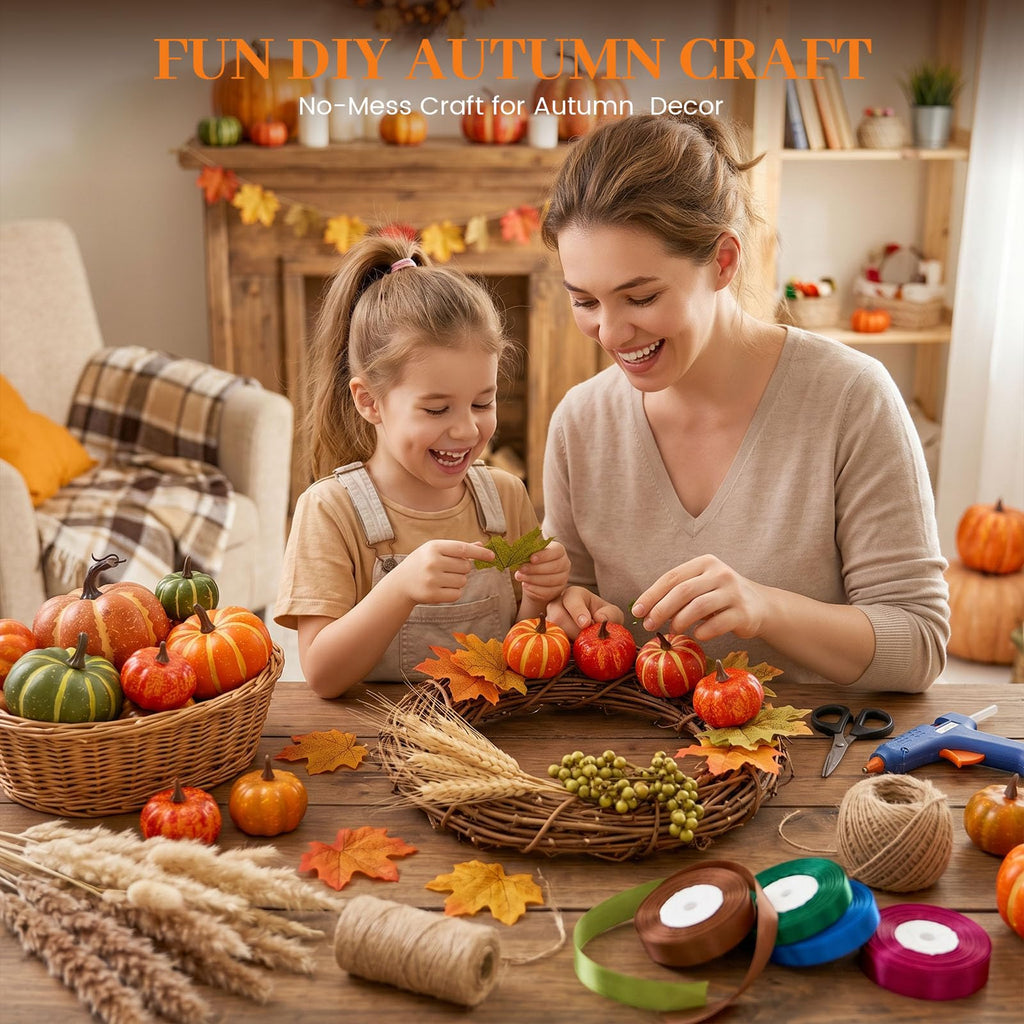 38 PCS Fake Pumpkin Set, 8 PCS Pumpkins for Decorating, Fall Table
