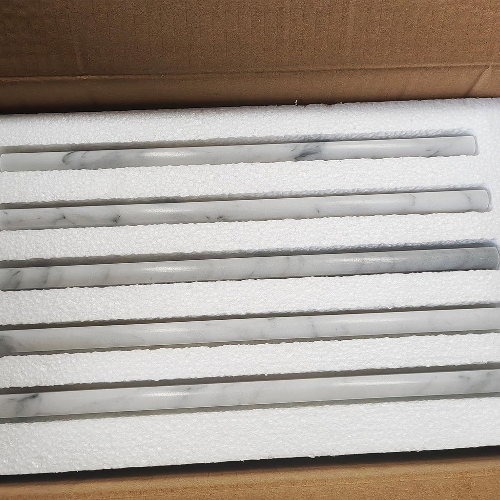 Carrara White 1/2" X 12" Marble Pencil Liner Tile, Edge Trim Molding for Shower and Backsplash, Bullnose Tile Trim