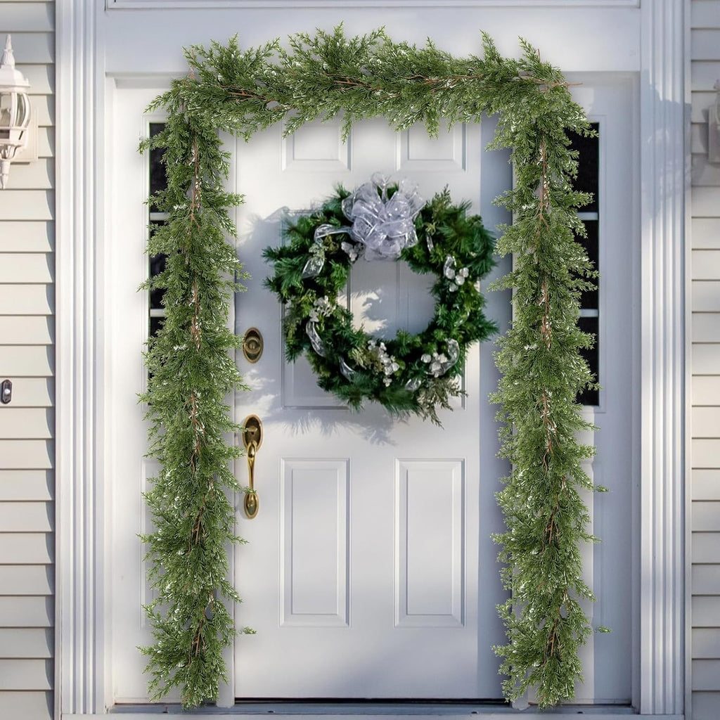 15 ft Artificial Cedar Christmas Garland, Extra Long Faux Pine Cypress Vine Garland for Mantel Staircase Doorway