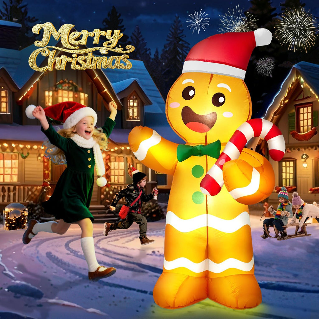 5FT Christmas Inflatables Gingerbread Man, Christmas Decoration Outdoor Built-in Bright LED Light Hold Candy Cane