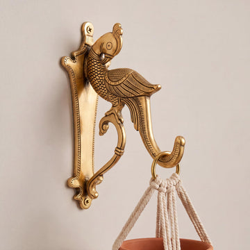 Brass Gold Decorative Peacock Wall Bracket Plant Hanger Hooks