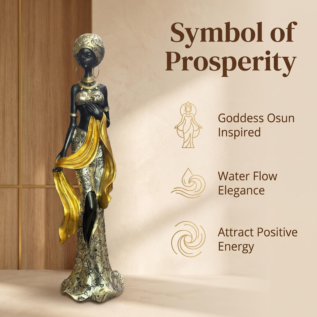 14 Inch African Oshun Goddess Statue Black Gold Home Art Decor
