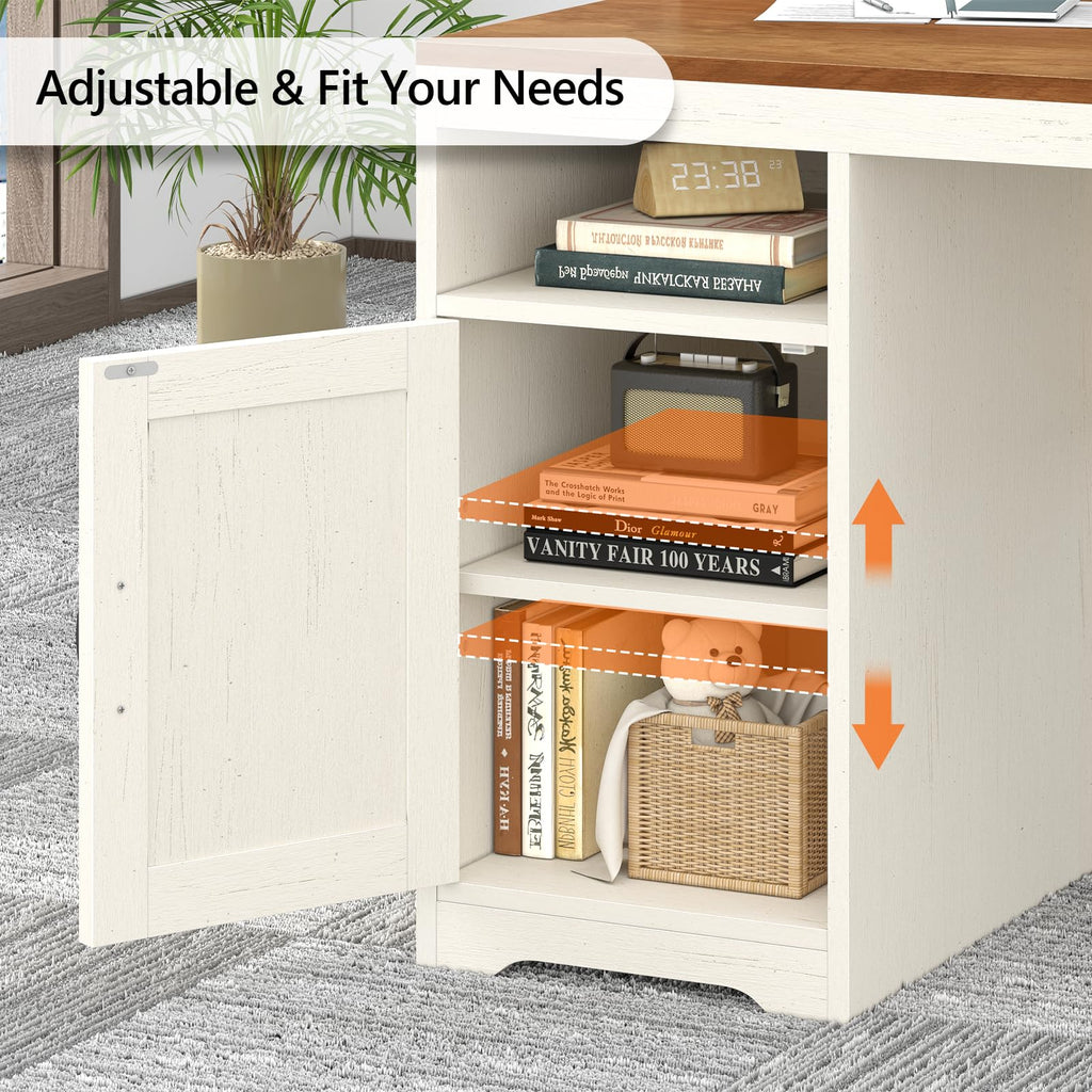 65" Farmhouse Computer Desk with Drawers and Printer Stand