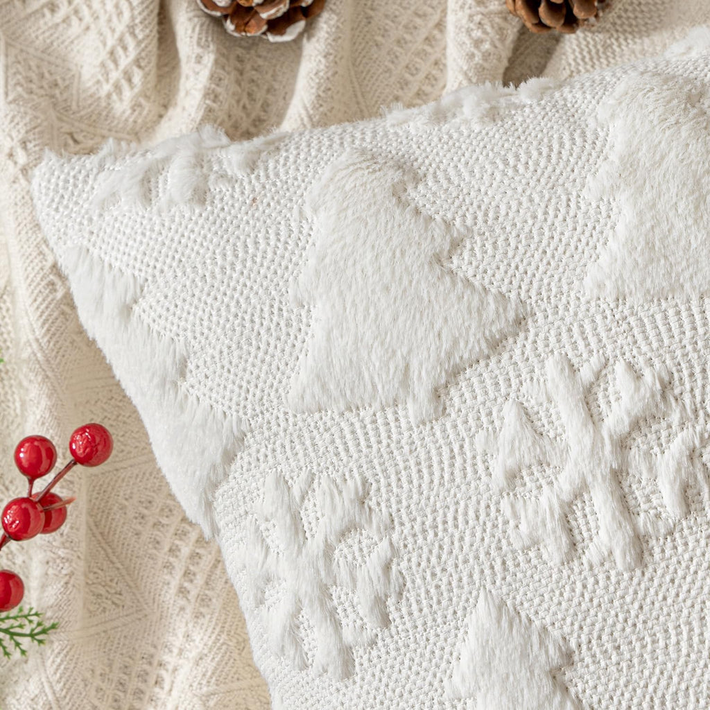 Christmas Decorations Pillow Covers 18x18 White Tree Snowflakes - Set of 2