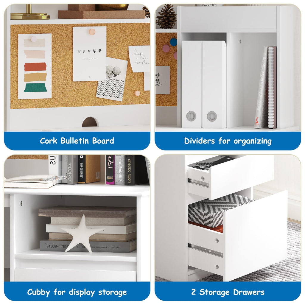 Wooden Kids Study Desk Set with Hutch and Storage for Ages 5-12