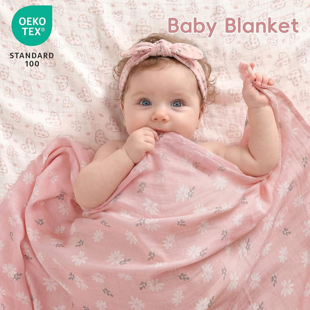 4 Pack Organic Rayon Derived from Bamboo & Cotton Muslin Swaddle Blankets, Soft Breathable Baby Receiving Blankets