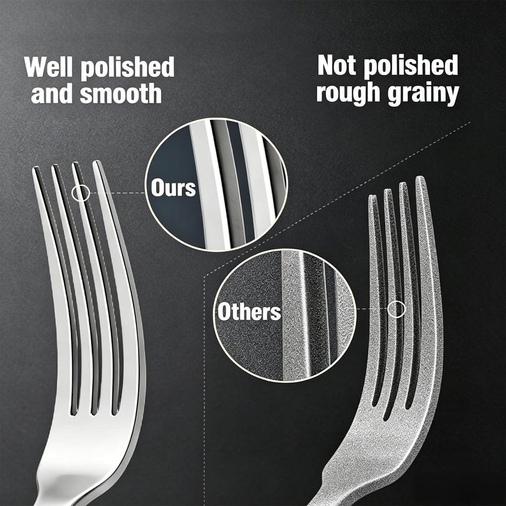 20-Piece Silverware Set & Flatware Set, Hammered Square Handle Silver Stainless Steel Service for 4, Matte Satin