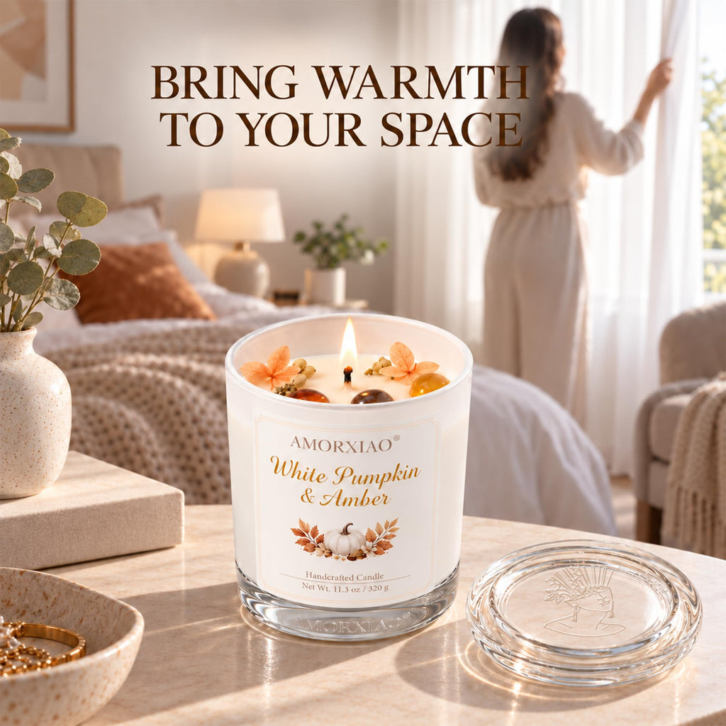 Pumpkin & Amber Scented Candle, 11.3 Oz Soy Wax Fall Candle Gift for Women