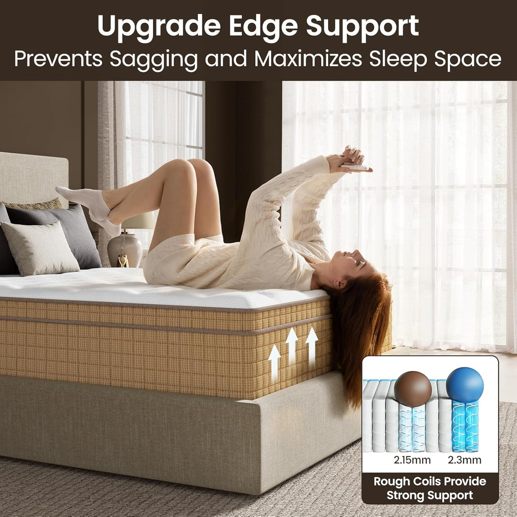 Firm Cal King Mattress 13 Inch, Deep Sleep Hybrid Mattresses in a Box, Zoned Lumbar Support for & Back Pain Relief