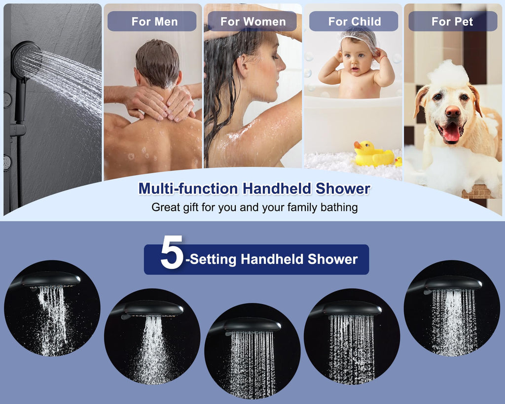 Shower Panel Tower System with Adjustable 6 Body Jets, Matte Black