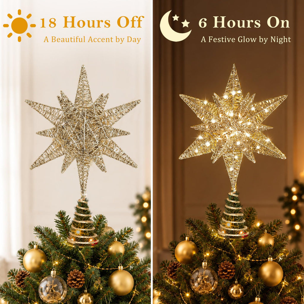 Christmas Tree Topper Star, 15" Lighted 3D Moravian Tree Star