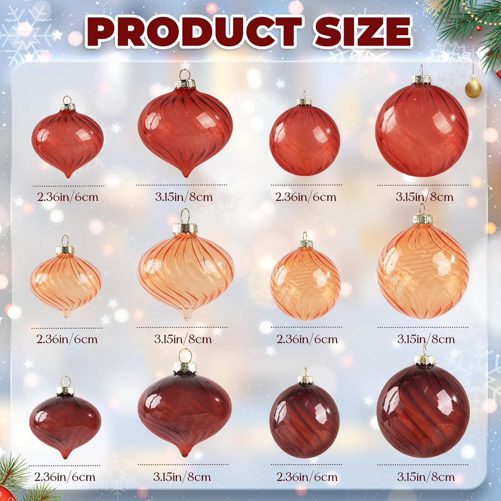 Brown Glass Christmas Ornaments, 12-Pc Vintage Ball & Onion Shapes for Tree - Set of 12