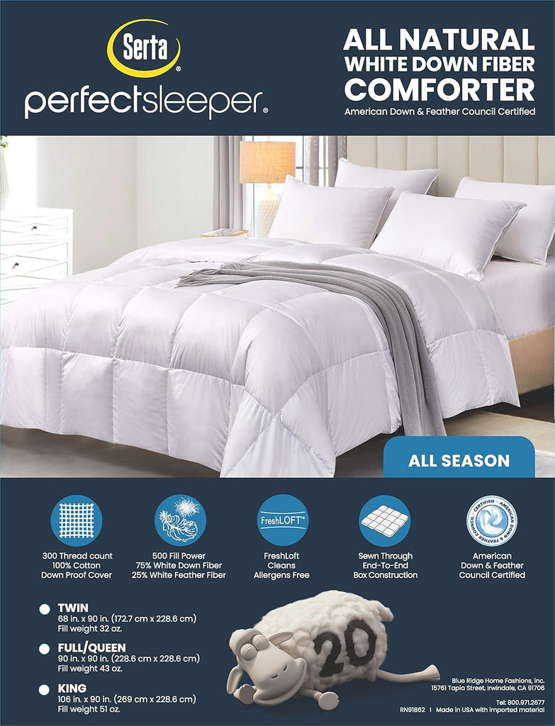 Down Fiber Comforter Twin-All Season Duvet Insert, Luxury Fluffy Bed Comforter 100% Cotton 300 Threa