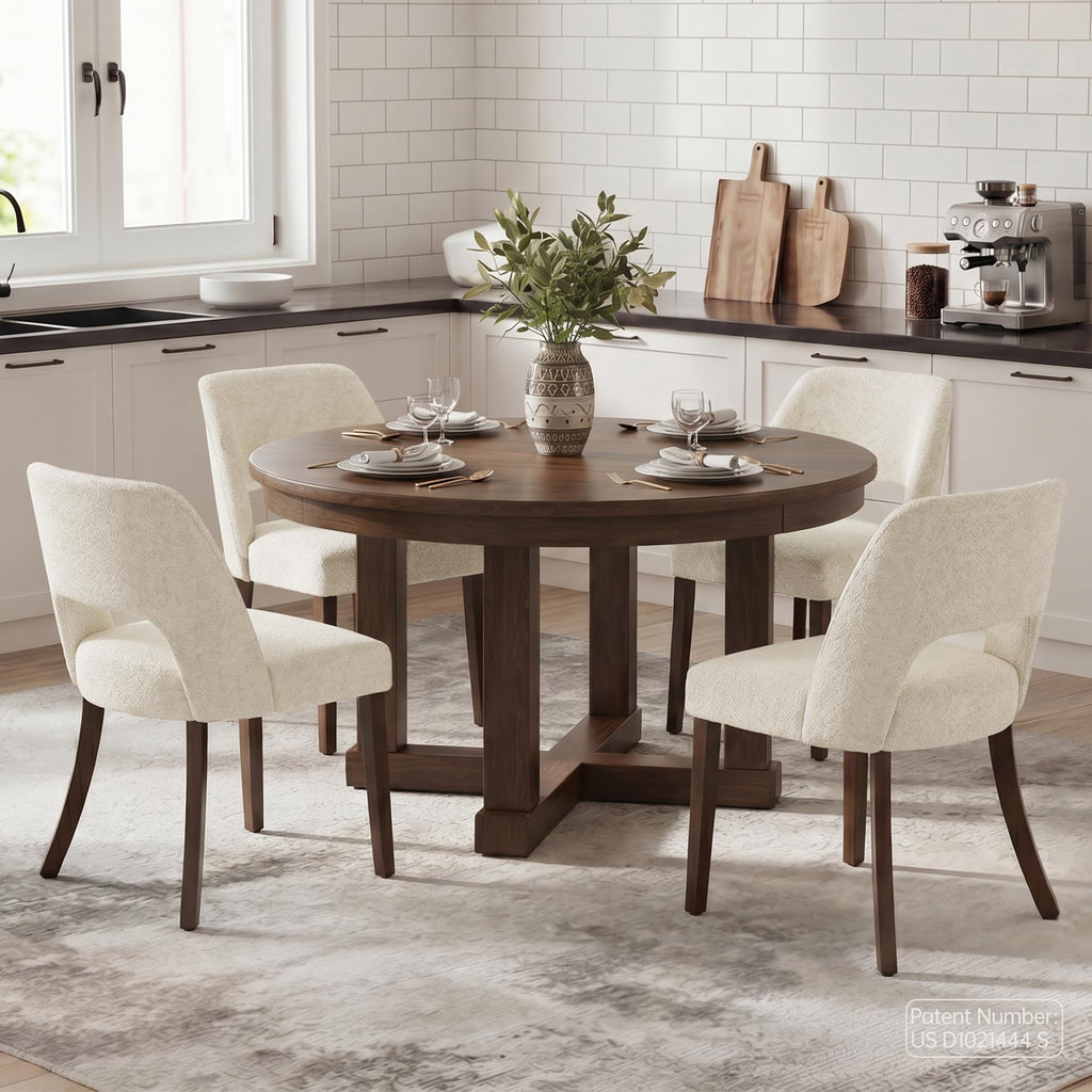 Wooden Set of 4, Fabric Upholstered Dining Room Chairs