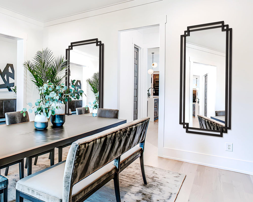 32" x 47" Large Wall Mirror Decor, Black Decorative Mirror with Irregular and Rectangular Metal Frame
