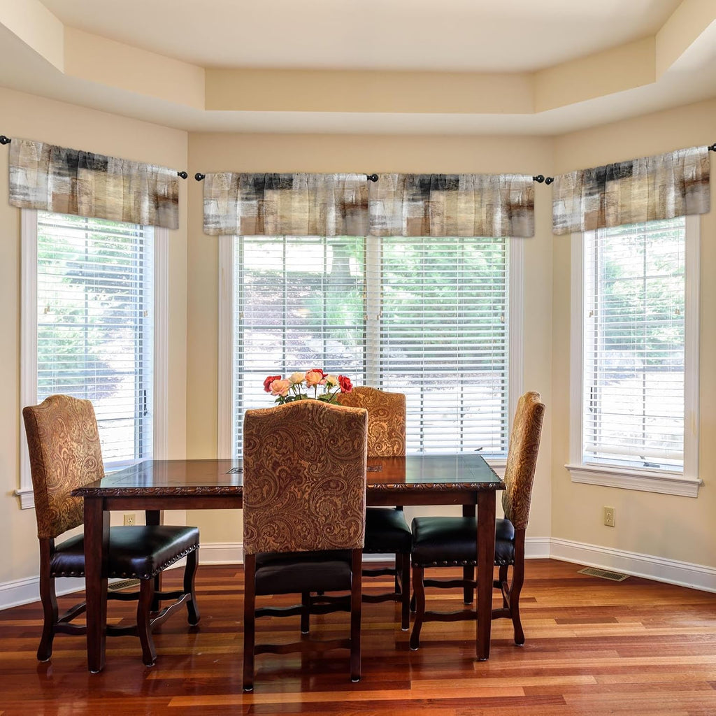 4 Pack Valances Window Treatments, Brown Abstract Modern Art Blackout Drapes Adjustable Curtain for Windows Living