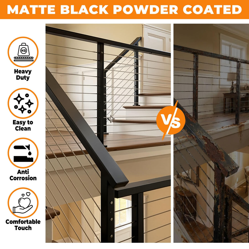 6'6" Stainless Steel Black Handrail for Cable Railing System Deck Railing