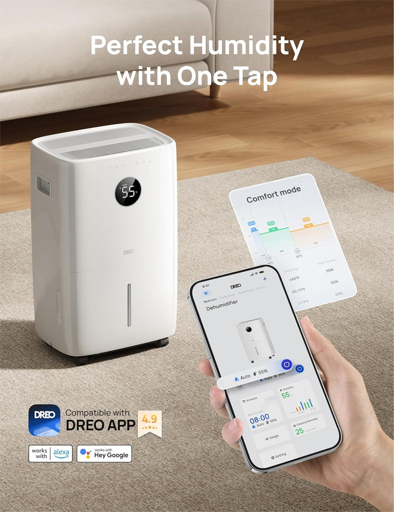 110-Pint Smart Dehumidifier for Basement, 4500 Ft² for Large Room, 2 Gallon Water Tank