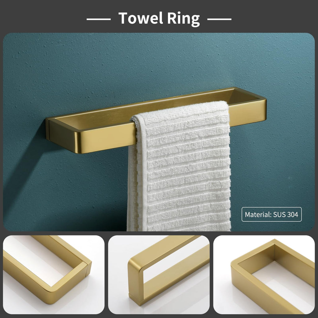 Bathroom Hardware Accessories Set Brushed Gold Towel Bar Set Square Bathroom Accessories Kit 4-Piece Towel Holder Set