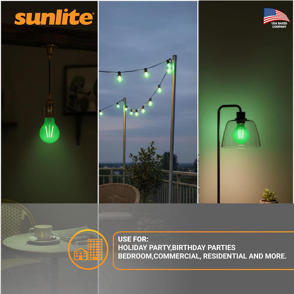 LED Colored Filament A19 Light Bulb, 4.5 Watts, Medium E26 Base, 120 Volts, Transparent Green, Dimmable, 320 Degree