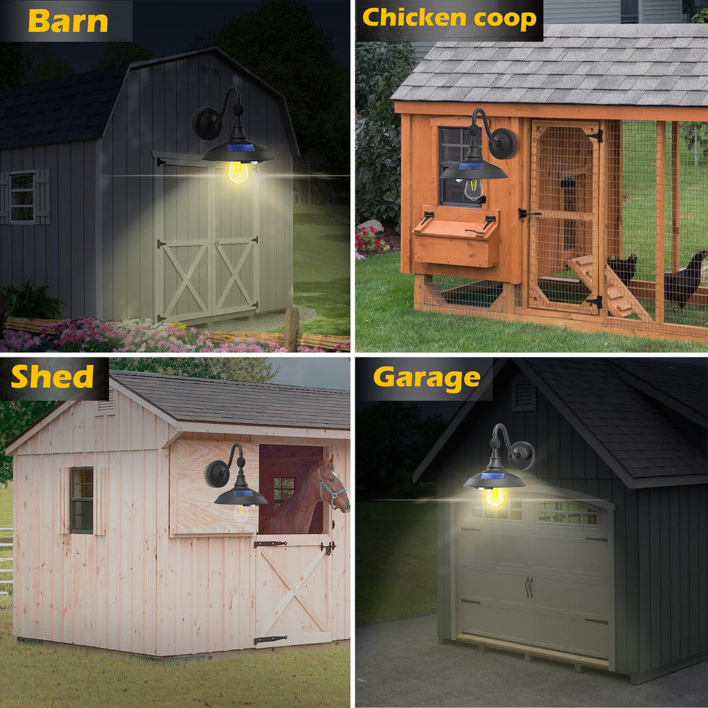 Solar Barn Lights, Aluminum Rustic Vintage Solar Garage Lights with 3 Lighting Modes & Motion Sensor, Waterproof