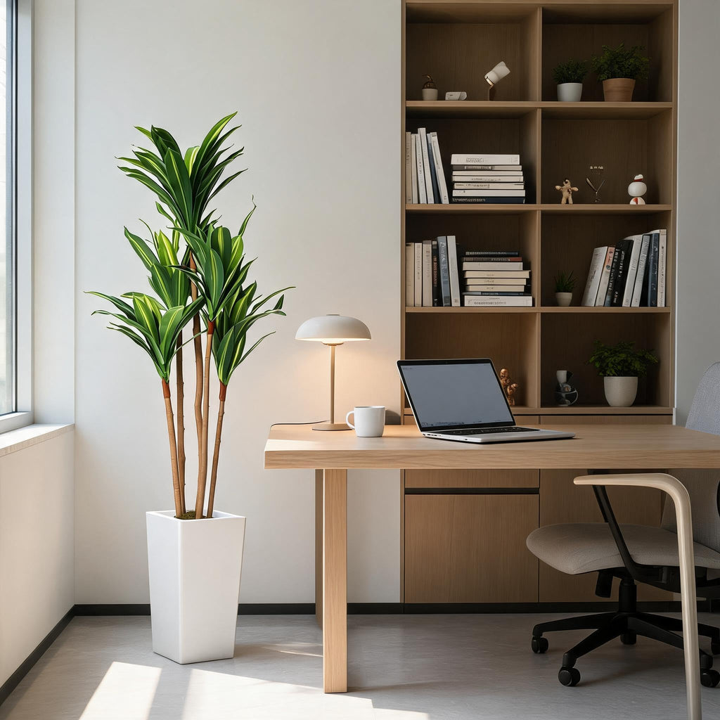4.8ft Artificial Dracaena Tree in White Tall Planter, Tall Artificial Plants for Indoor and Outdoor Fake Tree