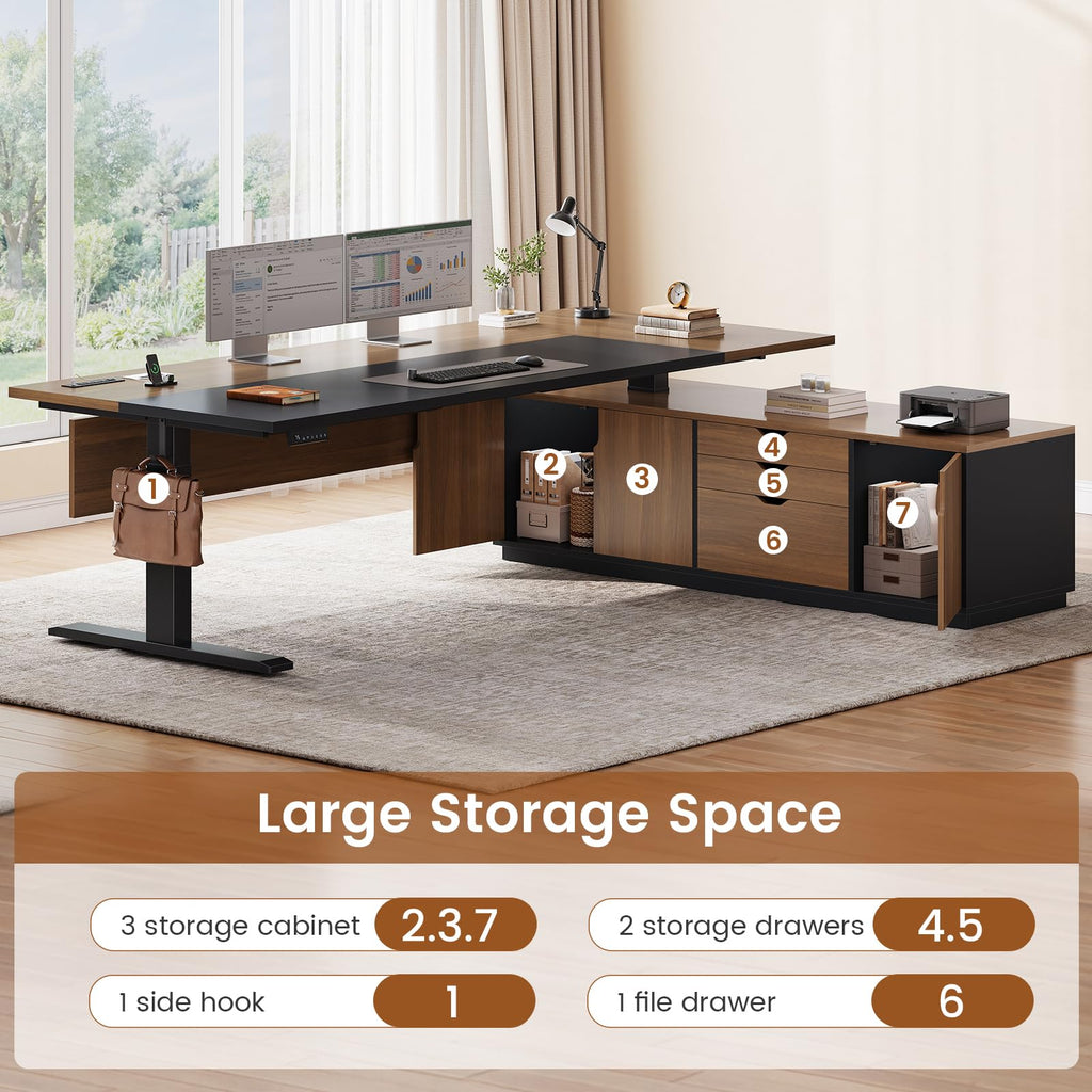 71" Executive L Shaped Electric Standing Desk, Brown
