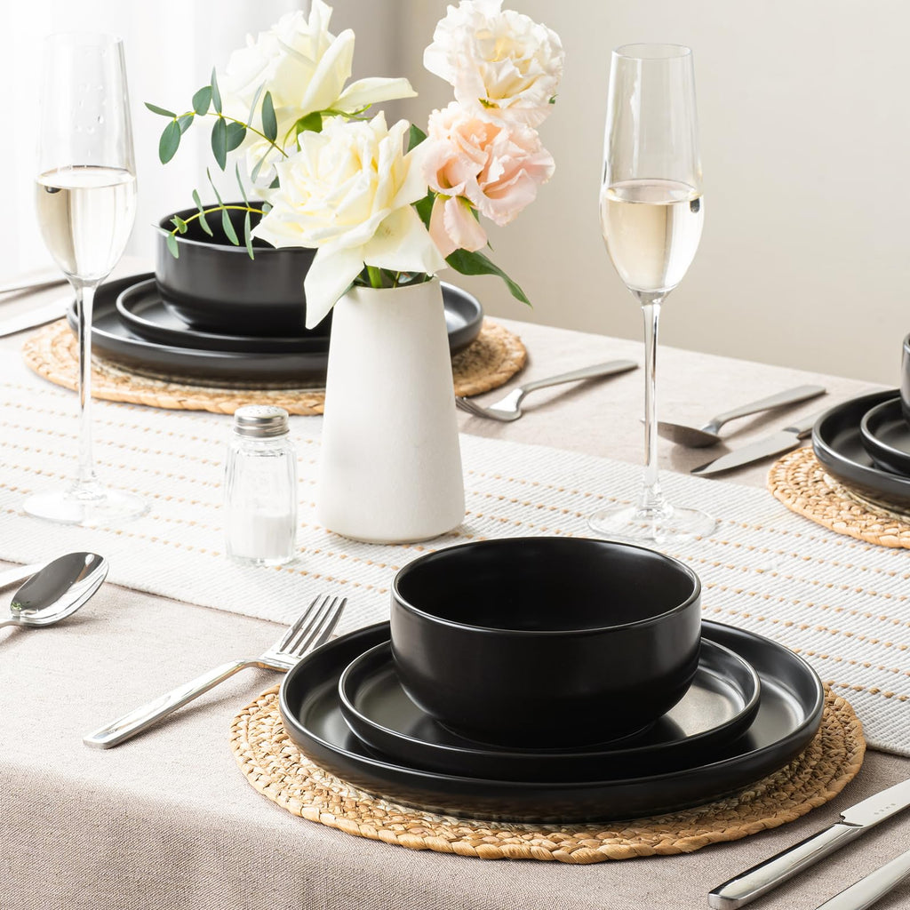 Plates and Bowls Sets, 24 Pieces Ceramic Dinnerware Set for 8, Stoneware Dishware Dishes Set, Scratch Resistant