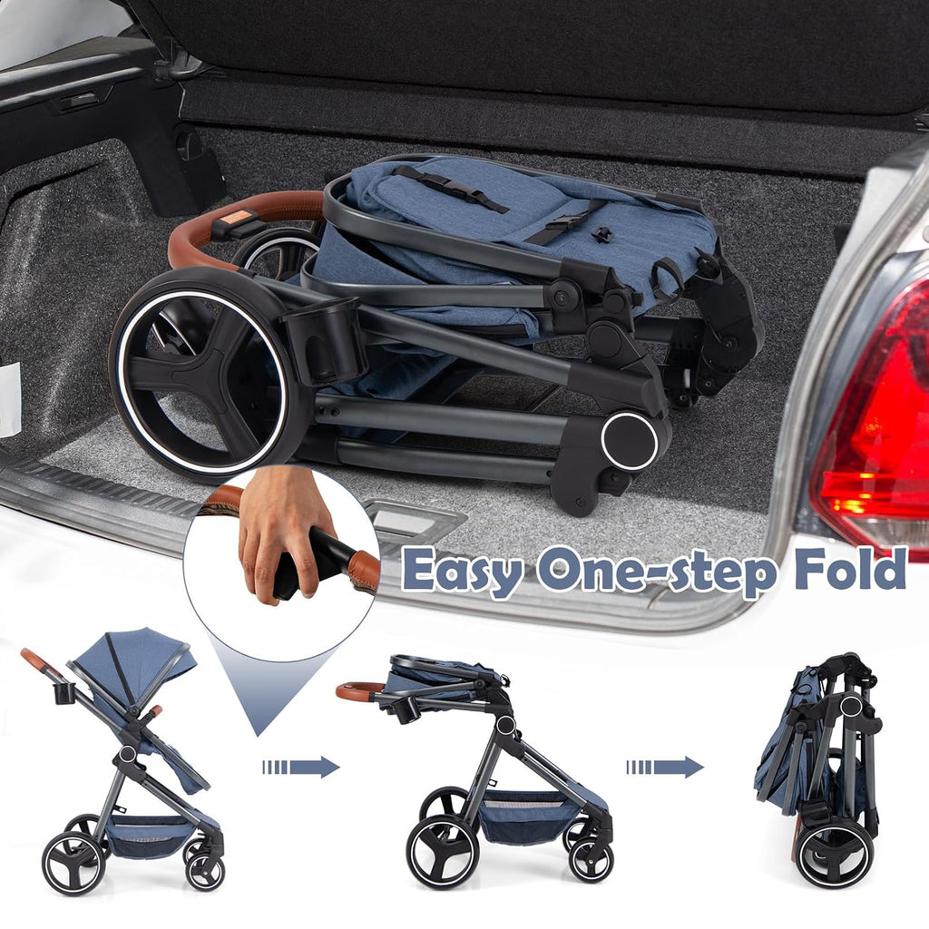 2 in 1 Baby Stroller, Foldable High Landscape Shock Absorption with Reversible Seat, Newborn Convertible Stroller
