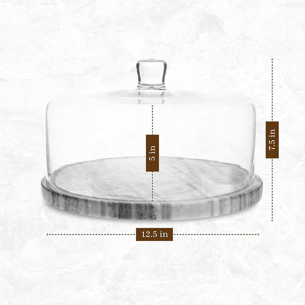 Marble Cake Stand with Glass Dome Cover - Set of 4