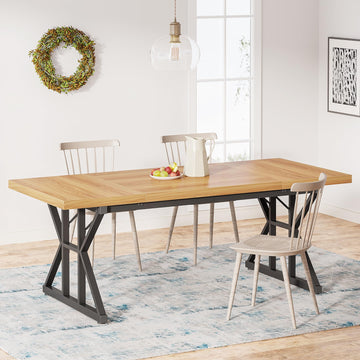 Farmhouse Dining Table for 6 People, 70.8-Inch Rectangular Wood Dining Table, Rustic Kitchen Table with Heavy Duty