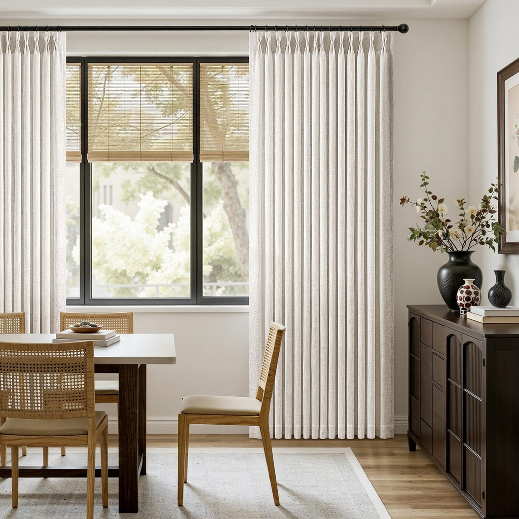 Pinch Pleated Thick Linen Curtains 90 Inches Long 2 Panels for Living Room Bedroom, Memory Trained Pinch Pleat Drapes