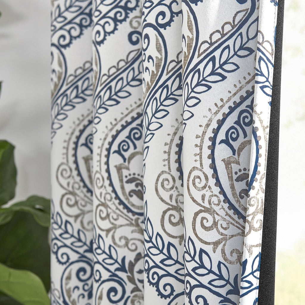 Blackout Curtains 84 Inches Long Blue Damask Medallion Curtain for Bedroom Black Out Drapes Printed Vintage Luxury