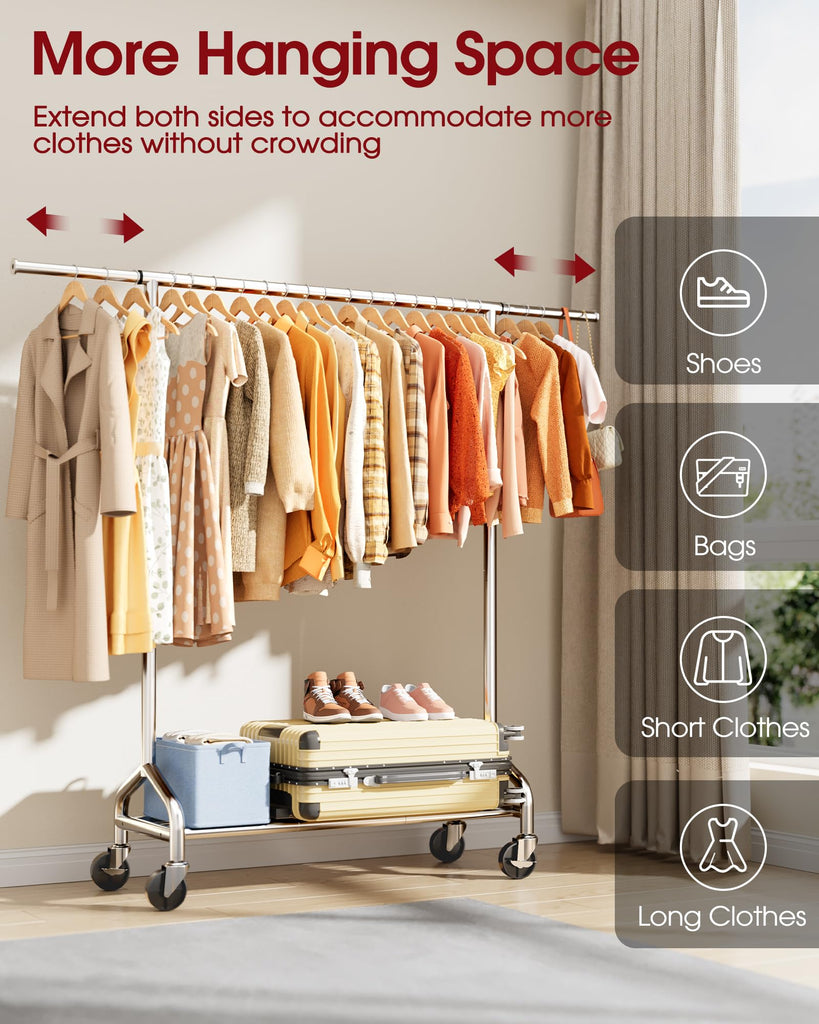 Extendable 49.8-74.8" W Stainless Steel Clothes Rack, Silver