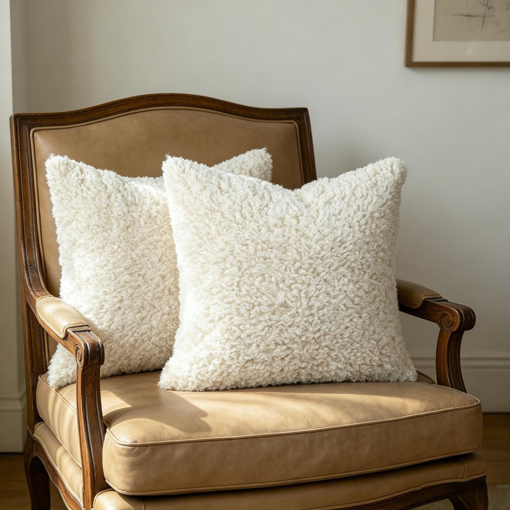 Light Beige Faux Fur Decorative Pillow Covers 20x20 Soft Fluffy Sherpa Boucle Throw Pillows Teddy Bear Textured