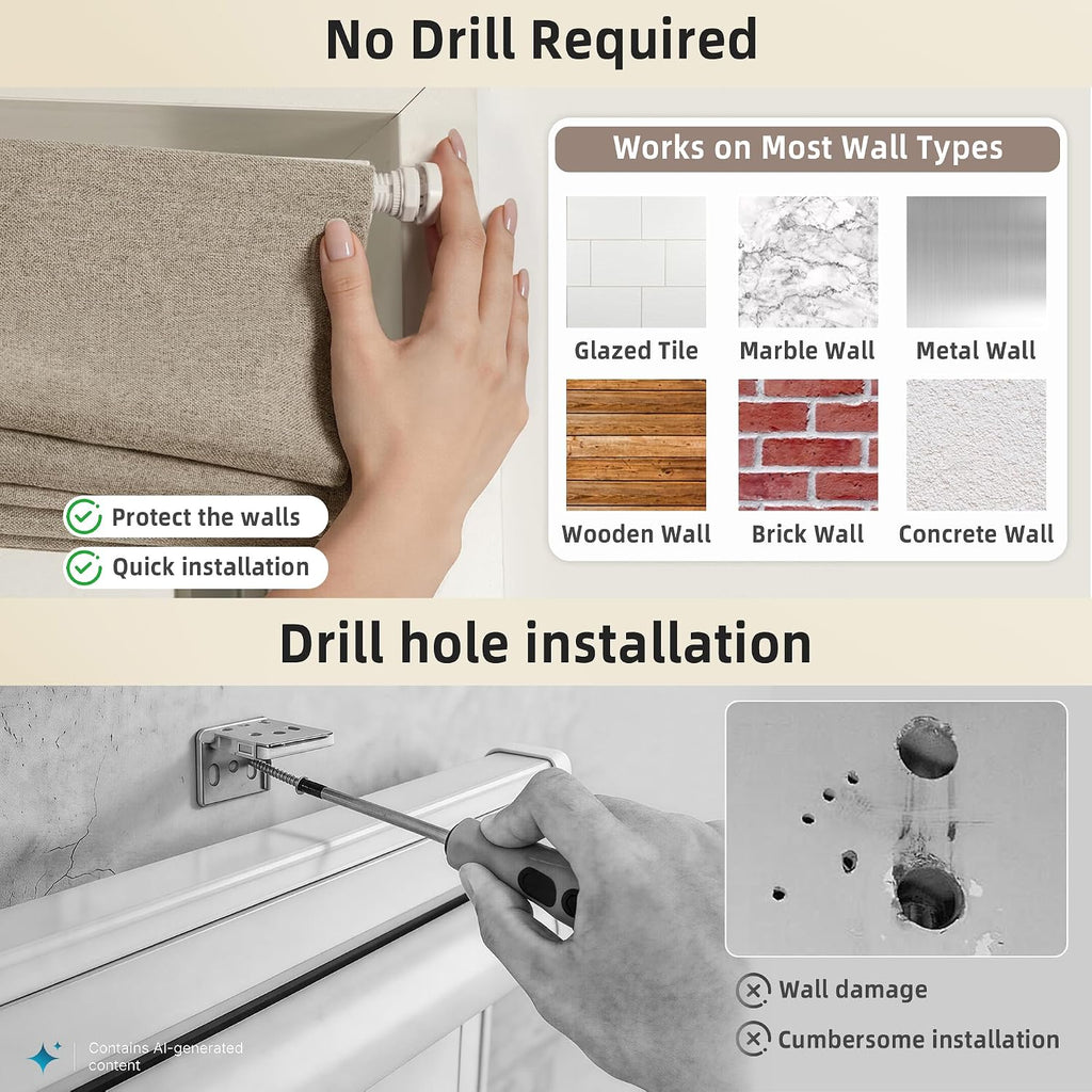 No Drill Cordless Roman Shades for Windows, Brown, 36" W x 48" H | 100% Blackout UV Protection, Linen-Like Polyester