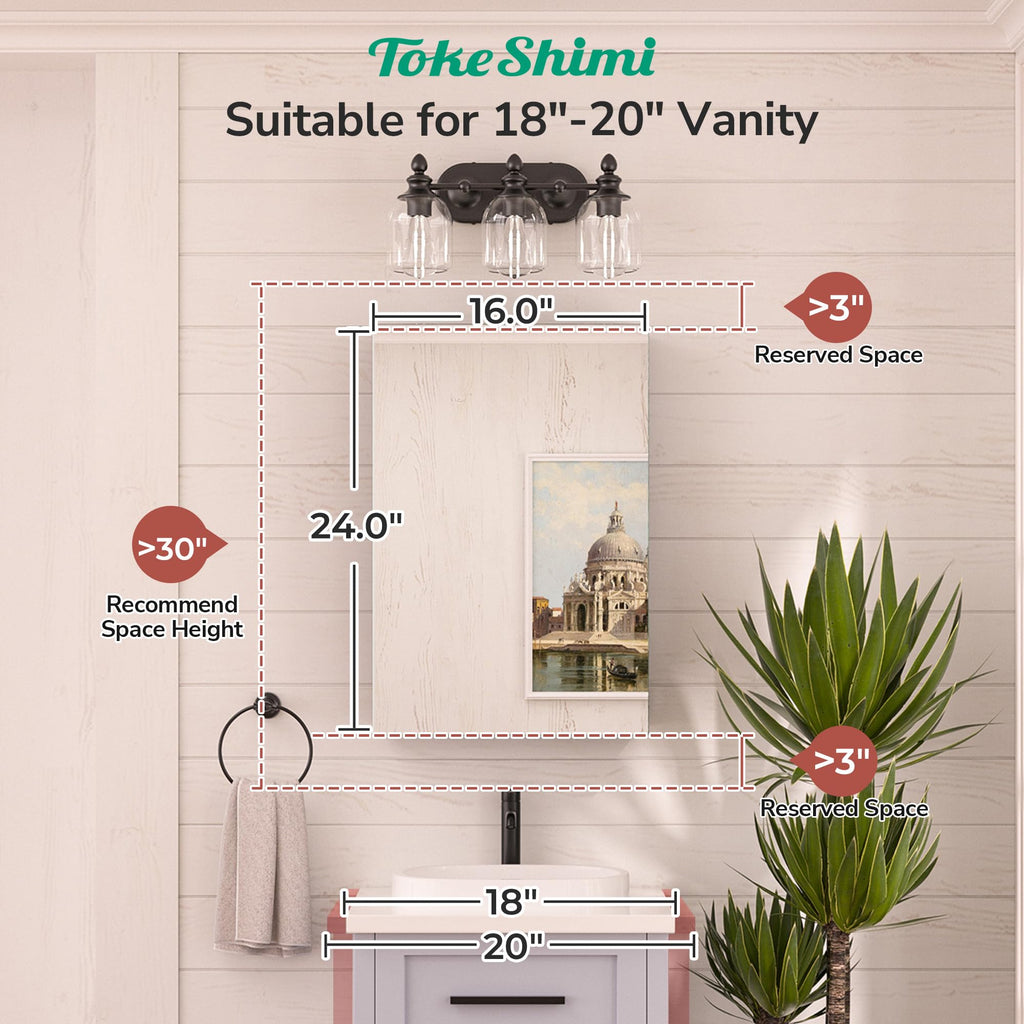 16x24 Bathroom Medicine Cabinet with Mirror, Aluminum Silver Recessed or Surface Mount with Adjustable Storage Metal